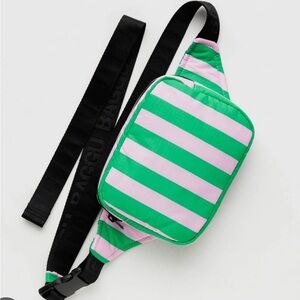 BAGGU: Pink and Green Awning Striped Puffy Fanny💚